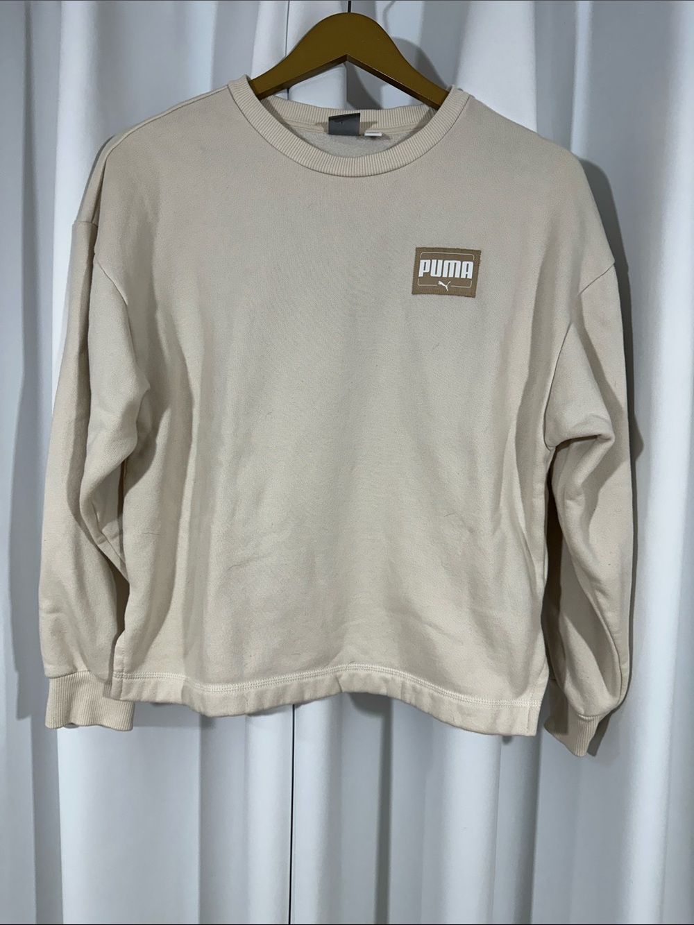 Puma Women's Small Cream Crewneck Sweatshirt Logo Pullover